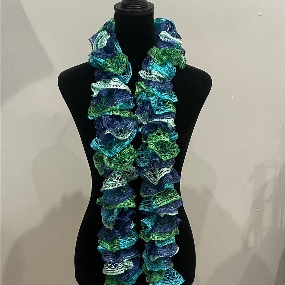 Multicolor Ruffled Scarf blues and greens